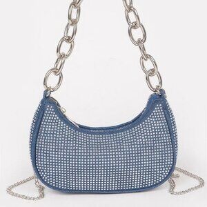 Hot Fix Stone Small Hobo Bag W/chain